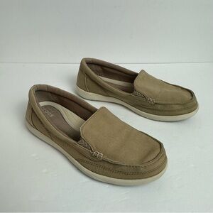 Crocs Walu Loafers Women's size 8 Slip-On Boat Deck Shoes Tan Lightweight Canvas